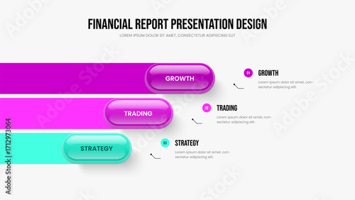 Professional Review Three Option Diagram Presentation Layout. Consulting Introduction 3 Element Infographic Slide Template. Enterprise Portfolio Frame Design Vector Illustration.