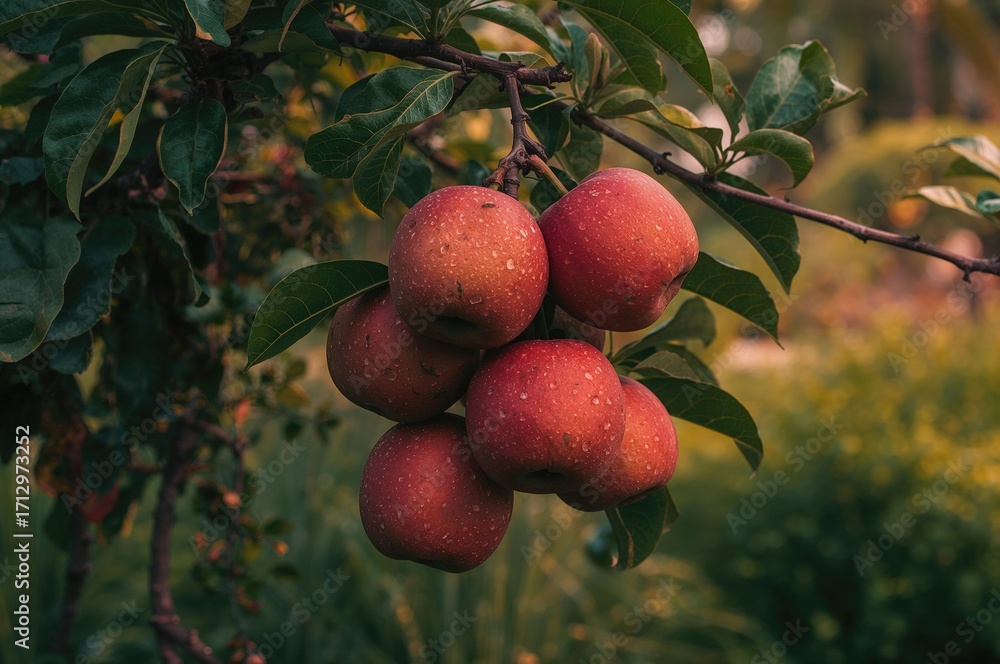 Obraz premium A cluster of ripe tropical apples ready for picking amidst lush foliage