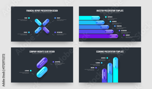 Product Strategy Four Five Two Three Option Diagram Slide Layout Vector Illustration Set. Financial Innovation 4 5 2 3 Step Infographic Presentation Design Collection.