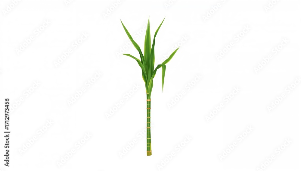 Fototapeta premium Vector illustration of a sugarcane stalk with leaves on a white backdrop