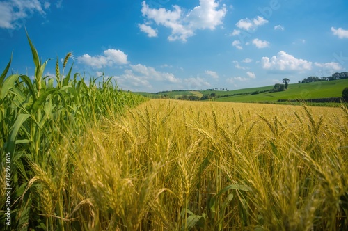 Lush wheat and corn crops s...