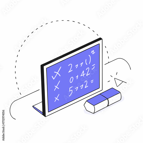 Digital blackboard displaying mathematical equations with an eraser  