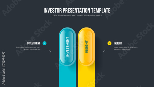 Project Innovation 2 Step Infographic Presentation Design. Digital Introduction Slideshow Template Vector Illustration. Corporate Planning Two Element Diagram Slide Layout.