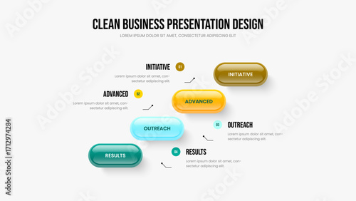 Advertising Growth Frame Layout Vector Illustration. Market Campaign Four Element Diagram Slide Design. Company Showcase 4 Option Infographic Slideshow Template.