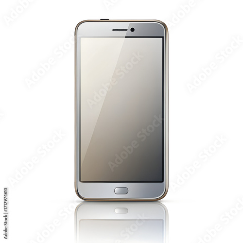 “Modern smartphone front view isolated on white background, realistic screen reflections, PNG”