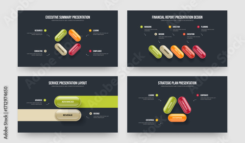 Market Analysis 4 5 2 3 Step Infographic Presentation Design Bundle. Creative Planning Four Five Two Three Element Diagram Slide Layout Vector Illustration Collection.