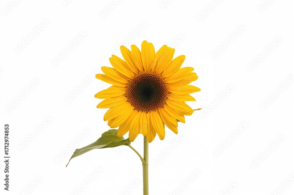 Obraz premium Single sunflower against a plain white backdrop