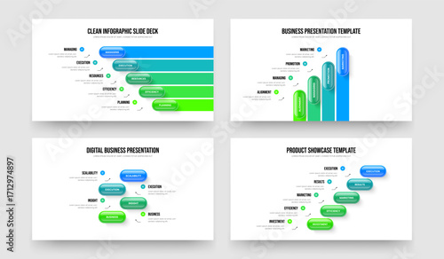 Enterprise Insight 5 4 Option Infographic Frame Layout Set. Corporate Planning Five Four Element Diagram Presentation Template Vector Illustration Collection.