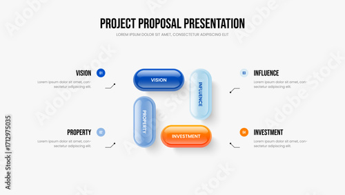 Financial Campaign Slideshow Template Vector Illustration. Advertising Briefing Four Element Infographic Slide Layout. Marketing Performance 4 Option Diagram Presentation Design.