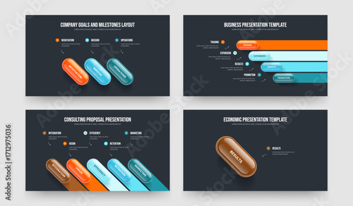 Corporate Analysis 3 4 5 1 Element Diagram Presentation Template Bundle. Digital Insight Three Four Five One Option Infographic Slideshow Layout Vector Illustration Set.