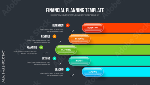 Creative Report 5 Option Infographic Presentation Template. Modern Briefing Slide Design Vector Illustration. Project Solution Five Element Diagram Slideshow Layout.