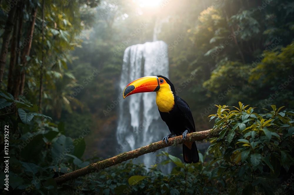 Obraz premium Toucan perched on tree limbs