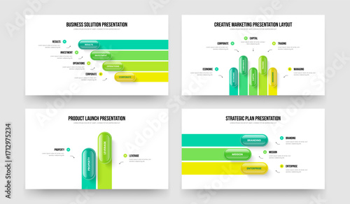 Modern Profile 4 5 2 3 Option Diagram Presentation Template Collection. Financial Plan Four Five Two Three Step Infographic Frame Layout Vector Illustration Bundle.
