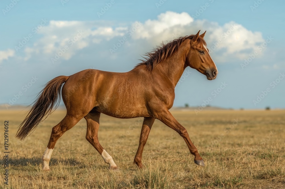 Obraz premium The graceful and tender movement of the Przewalski's horse as it crosses the open field is mesmerizing and subtle.