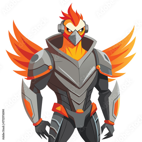 Fiery Avian Warrior Digital Art Powerful Wings Strong Design fiery
