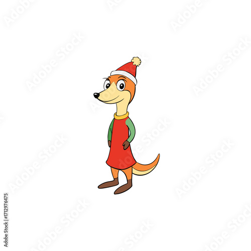 funny weasel wearing christmas dress and hat 
