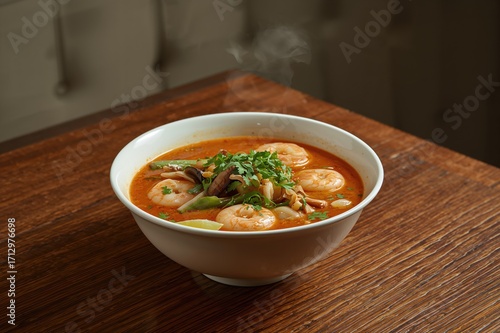 Spicy shrimp soup with lemo...