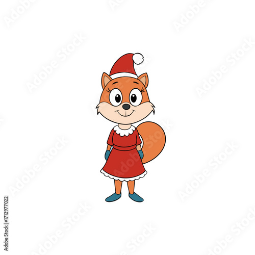 funny squirrel wearing christmas dress and hat 