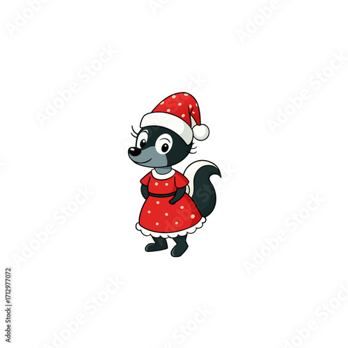 funny spotted skunk wearing christmas dress