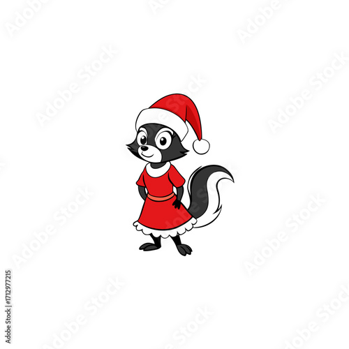 funny skunk wearing christmas dress and hat 