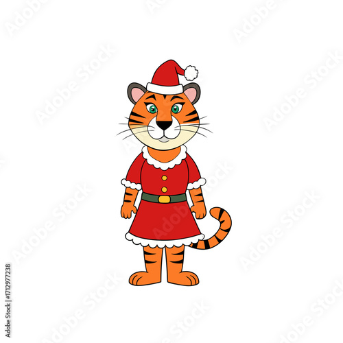 funny siberian tiger wearing christmas dress 