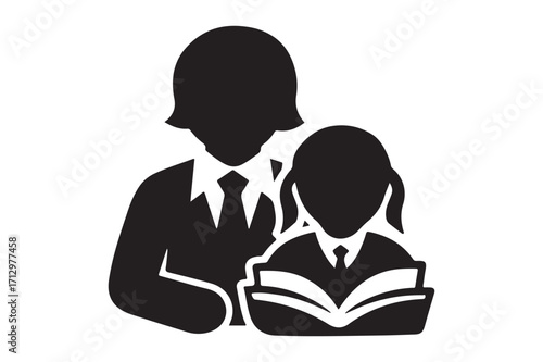 Teacher and student reading a book together educational illustration