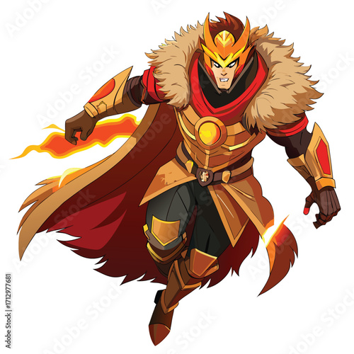 Fiery warrior hero powerful mythical fantasy character design artwork fiery