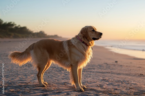 Golden retriever posing on ...