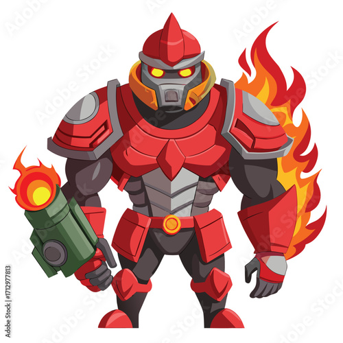 Fiery Red Armored Warrior Cartoon Character Design fiery red armored