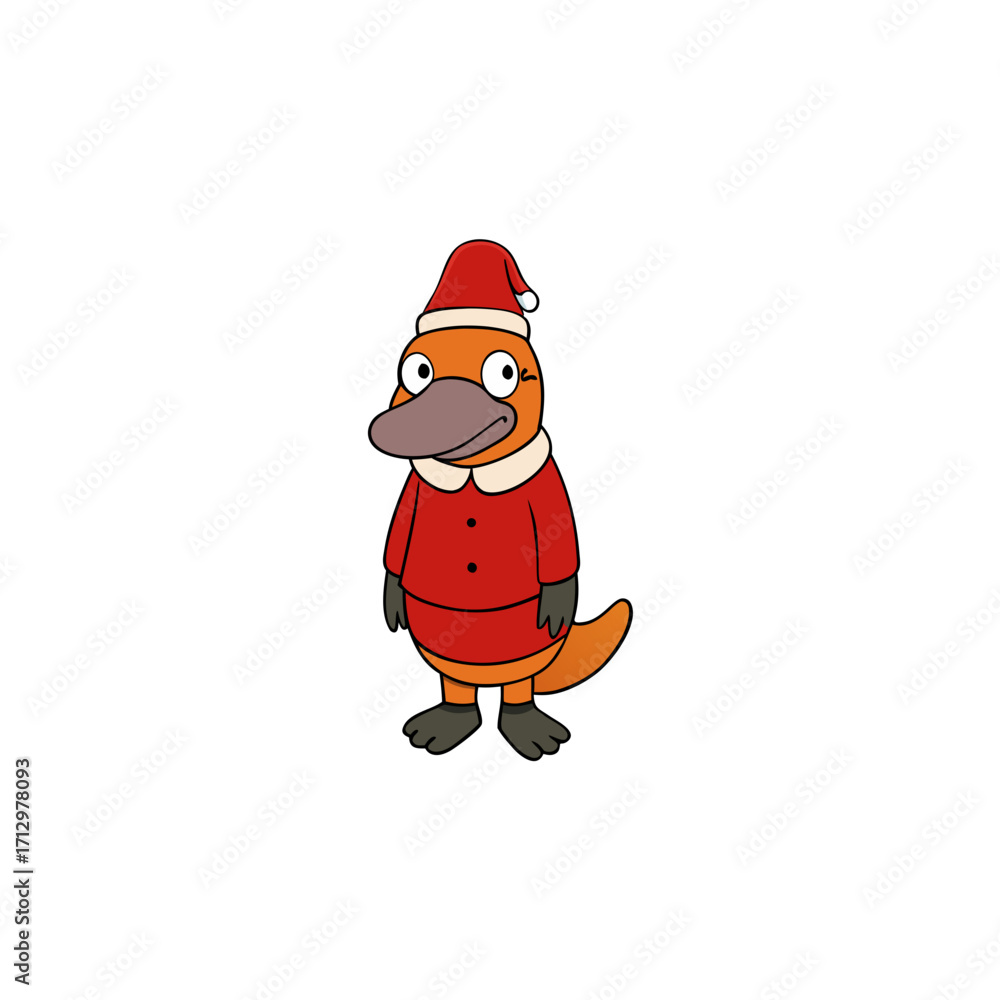 Obraz premium funny platypus wearing christmas dress and hat 
