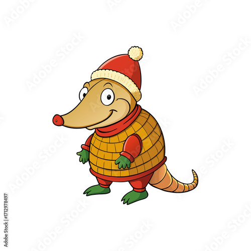 funny nine banded armadillo wearing christmas dress