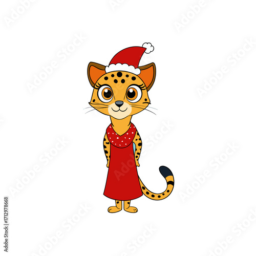 funny margay wearing christmas dress and hat 