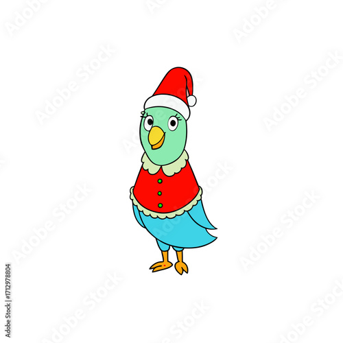 funny lovebird wearing christmas dress and hat 
