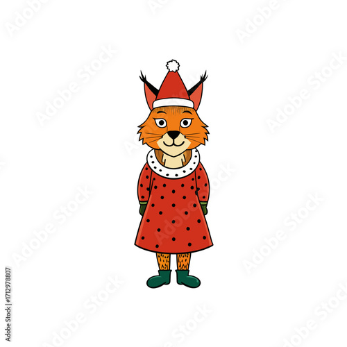 funny lynx wearing christmas dress and hat 