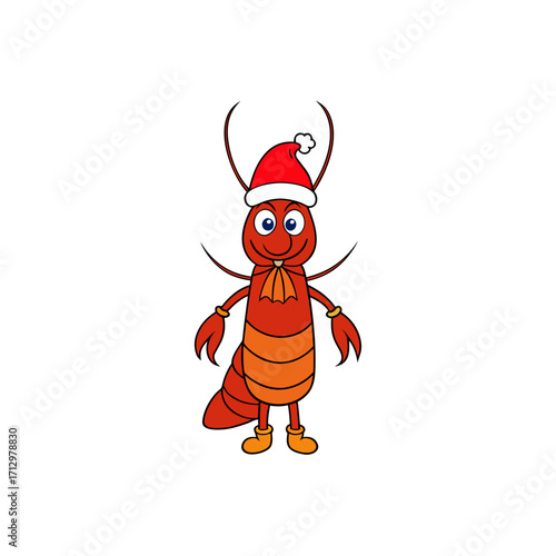 funny lobster wearing christmas dress and hat 