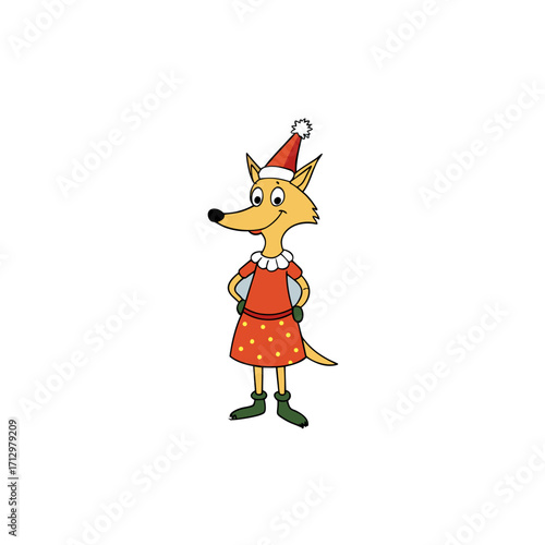funny jackal wearing christmas dress and hat 