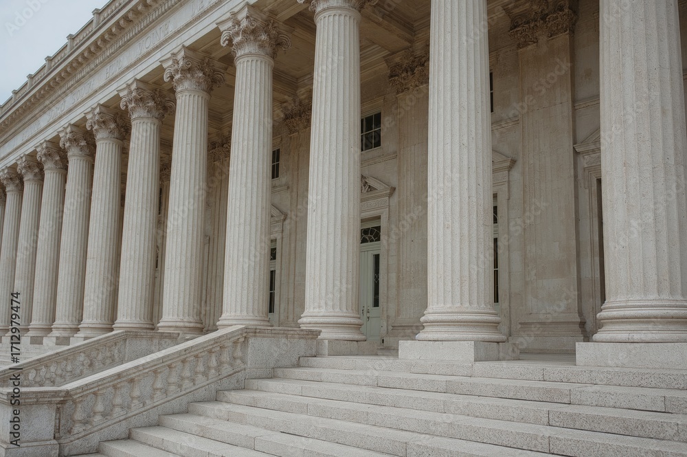 Obraz premium Detailed view of stone pillars and staircase in classical architecture