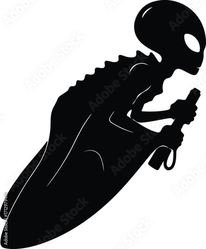 Vector alien drinks wine funny silhouette illustrator