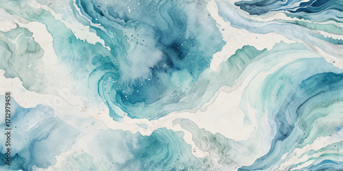 Vector watercolor ocean wave line blue and white background. Ocean sea art with natural template. Seamless soft blue ocean pattern wave water background.	