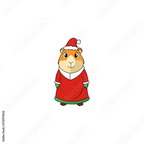 funny guinea pig wearing christmas dress and hat 