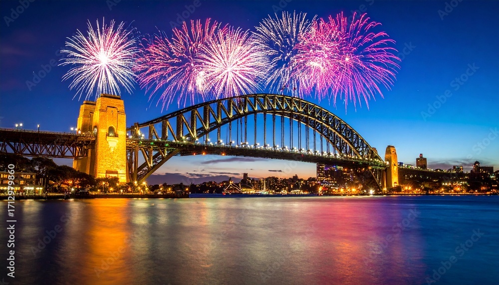 Obraz premium New Year’s Eve Australia Sydney Harbour Bridge with fireworks