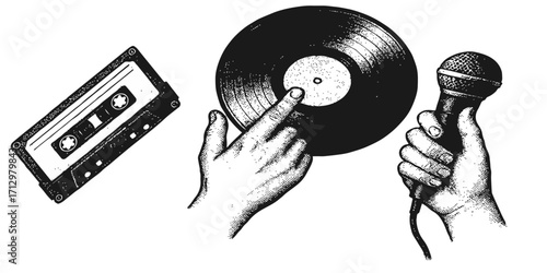 A person's hand holds a retro audio cassette tape, evoking nostalgia for old-school music and sound