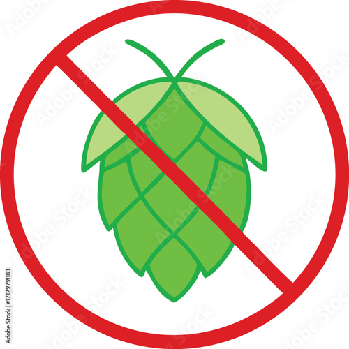Forbidden sign with hop cone glyph icon Vector