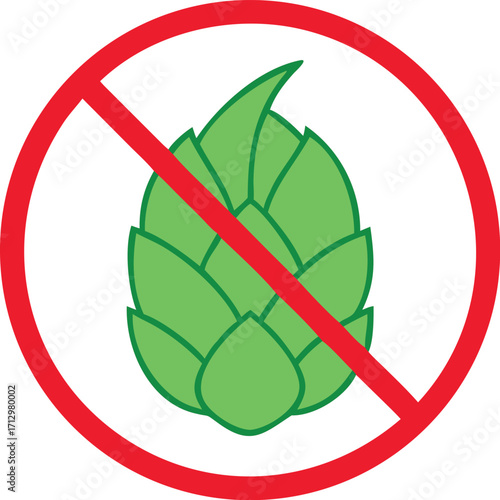 Forbidden sign with hop cone glyph icon Vector