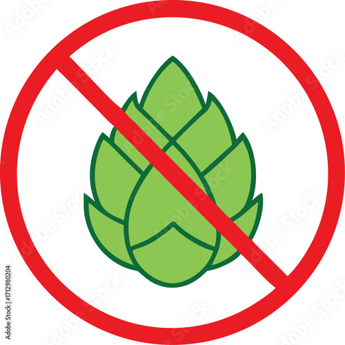 Forbidden sign with hop cone glyph icon Vector