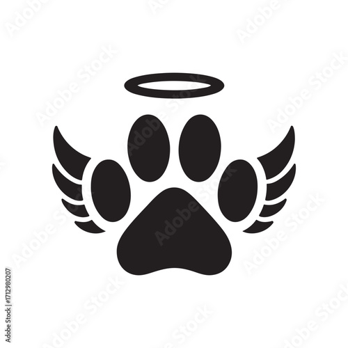 dog paw with angel wings vector silhouette clip art logo design illustration