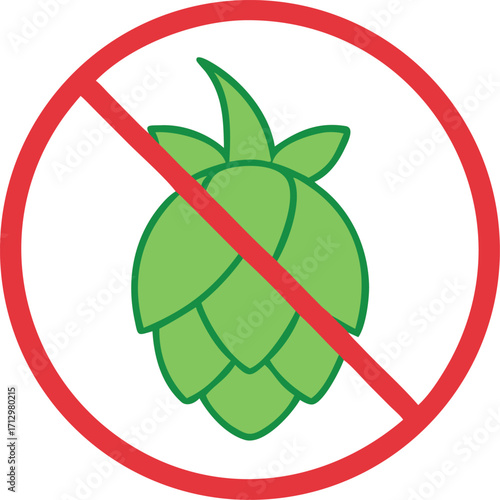 Forbidden sign with hop cone glyph icon Vector