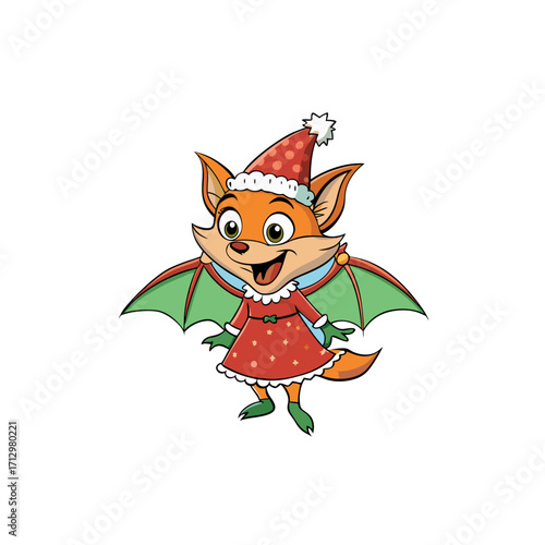 funny flying fox wearing christmas dress and hat 