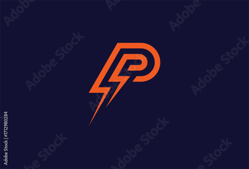 Initial Letter P Electric Logo, letter P with thunder bolt icon combination, Flat style Logo Design Template element, vector illustration