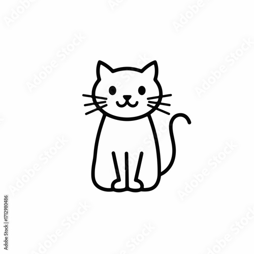 Adorable minimalist line art of a cute, smiling cat sitting contentedly.